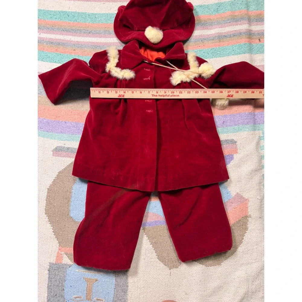 Vintage 40s/50s Handmade Red Velvet Baby Christmas Set Jacket Pants Hat As Is